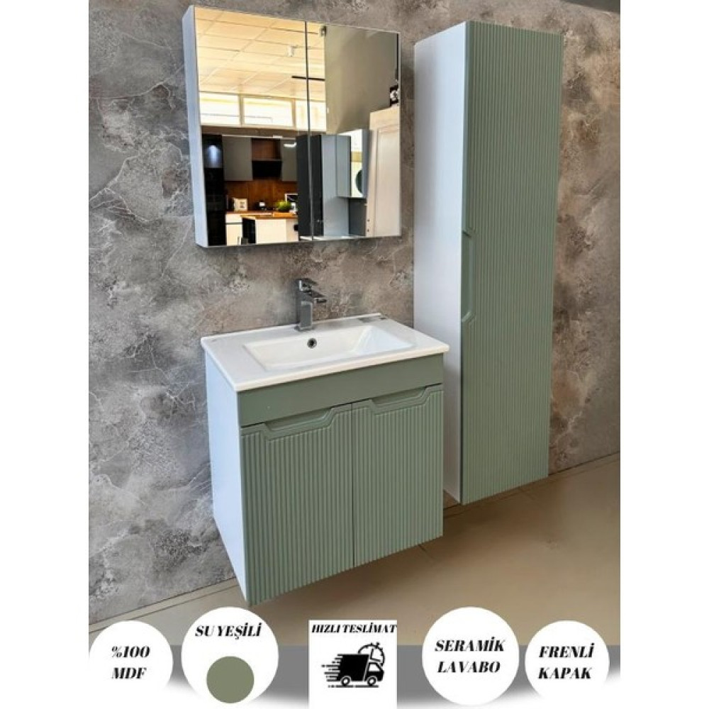 Noce Banyo Dolabı Aynalı Cnc Işlemeli Membran Kapaklı 65 cm - Yeşil Diğer Fiyatı