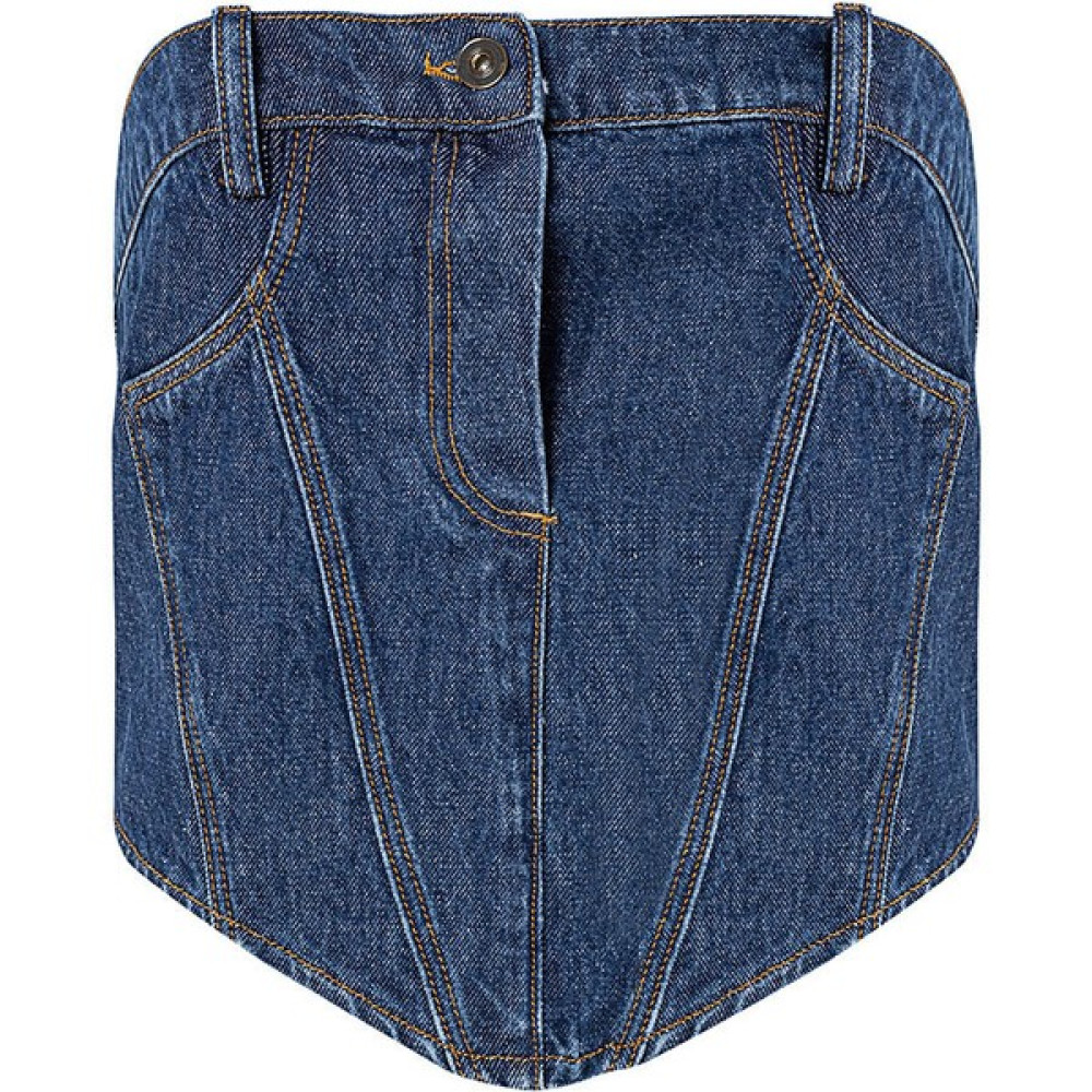 Nocturne Düz Yakalı Kemerli Denim Crop Top Bluz Fiyatı