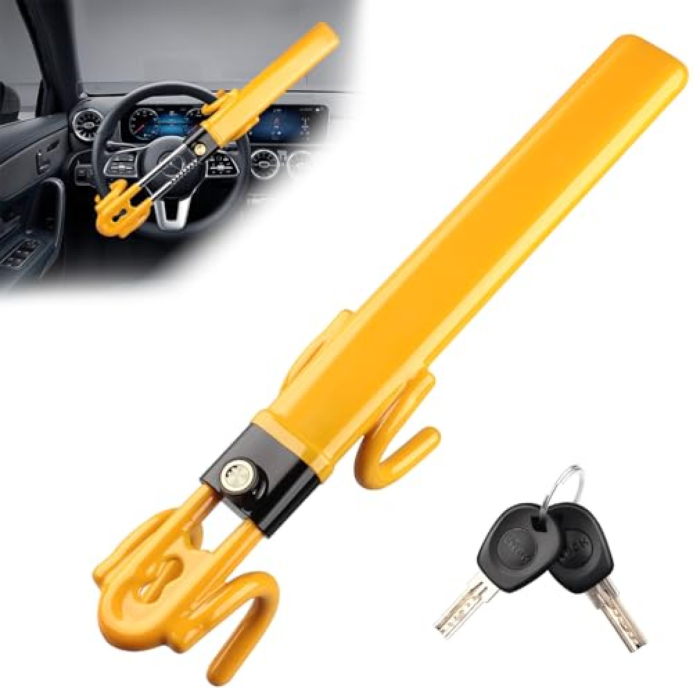 NOEAIKE Steering Wheel Lock,Heavy Duty Anti-Theft Car Device with Double Hooks Design for Enhanced Vehicle Protection,Adjustable Length Locking with 2 Keys Universal Fit (Yellow)