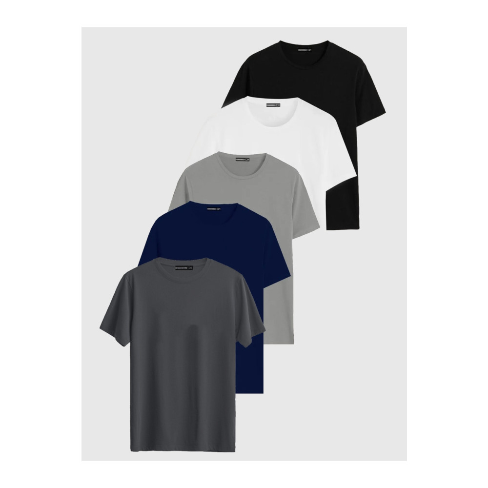 noetr Siyah Beyaz Lacivert Gri Antrasit Relaxed Fit Pamuklu Erkek 5li T-shirt XL Beden Bayan T-shirt Fiyatı