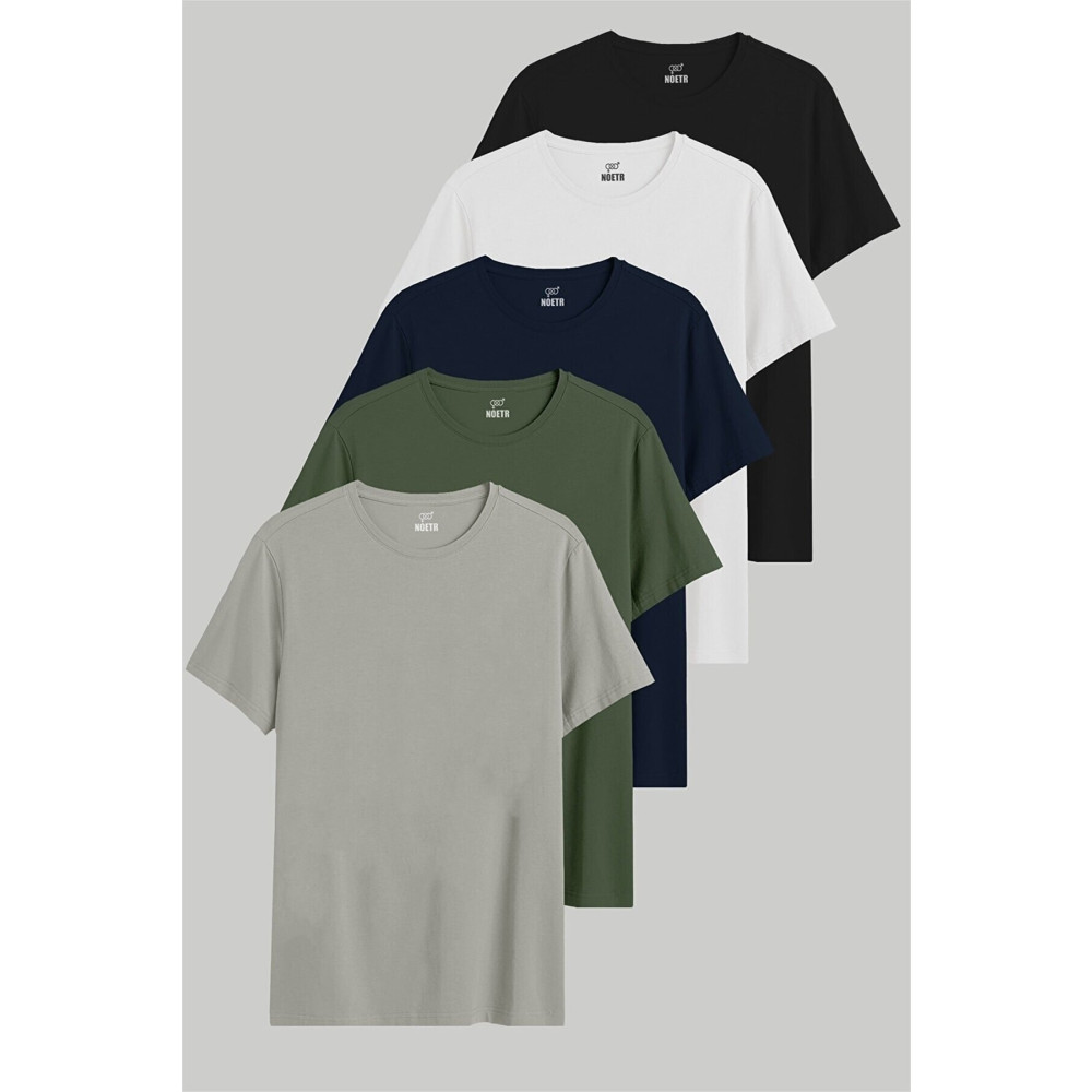 noetr Siyah Beyaz Lacivert Haki Gri Relaxed Fit Pamuklu Erkek 5li T-shrit M Beden Bayan T-shirt Fiyatı