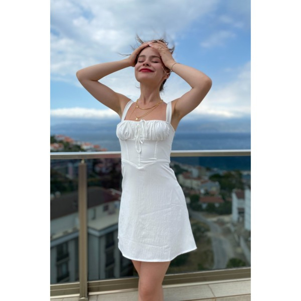 Nofilter Butik Drapeli Mini Elbise Beyaz Elbise Fiyatı