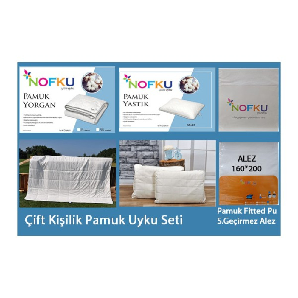 Nofku Çift Kişilik Pamuk Uyku Seti - Beyaz Yatak Seti / Uyku Seti Fiyatı