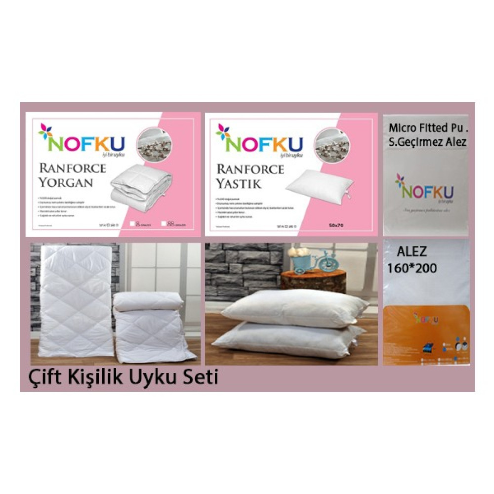 Nofku Çift Kişilik Ranforce Uyku Seti - Beyaz Yatak Seti / Uyku Seti Fiyatı