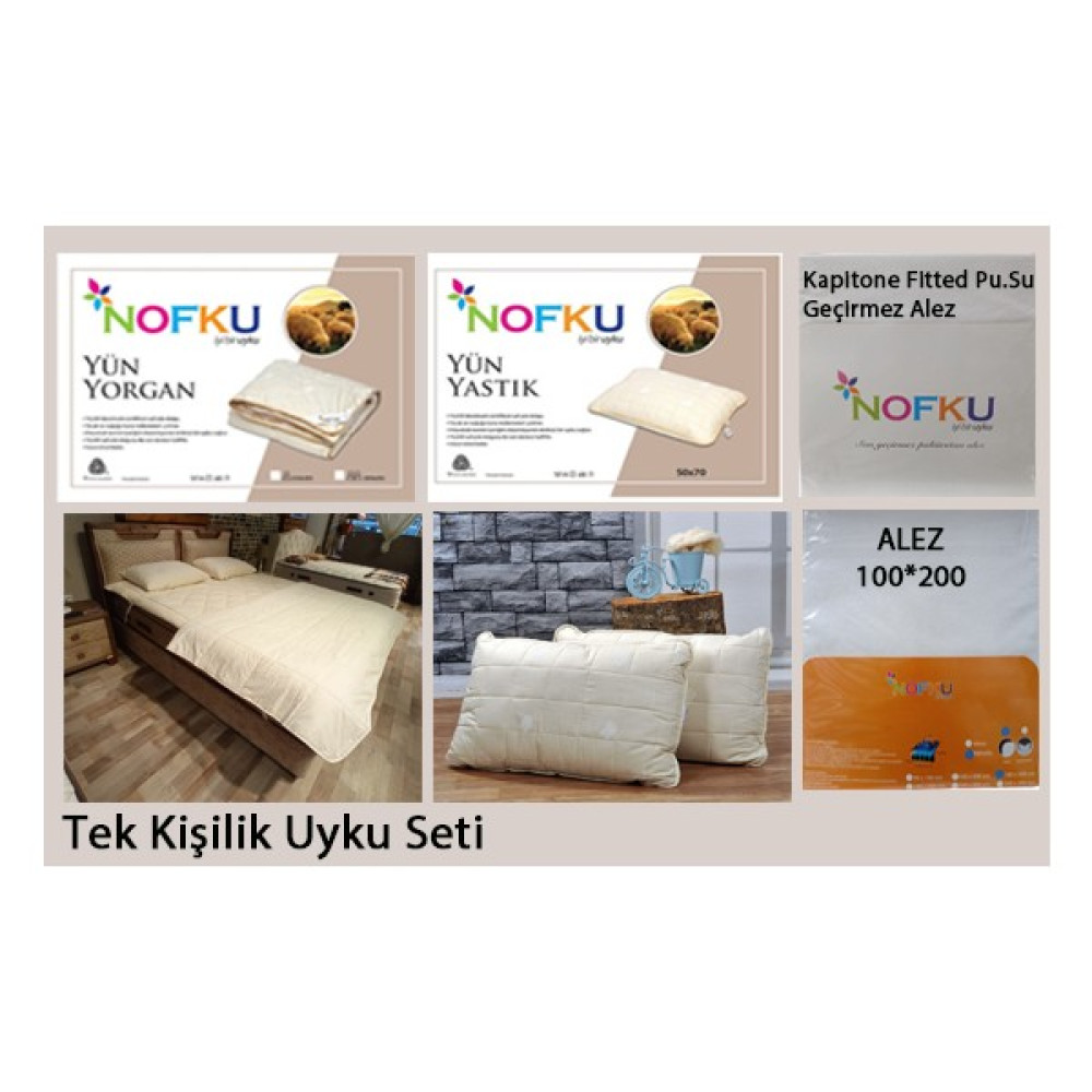 Nofku Tek Kişilik Kapitoneli Yün Uyku Seti - Beyaz Yatak Seti / Uyku Seti Fiyatı