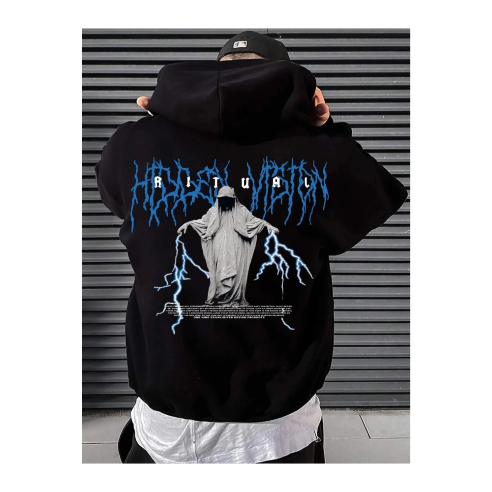 NOFLEN Unisex Ritual Baskılı Oversize Pamuklu Kapüşonlu Sweatshirt XL Beden Bayan Sweatshirt Fiyatı