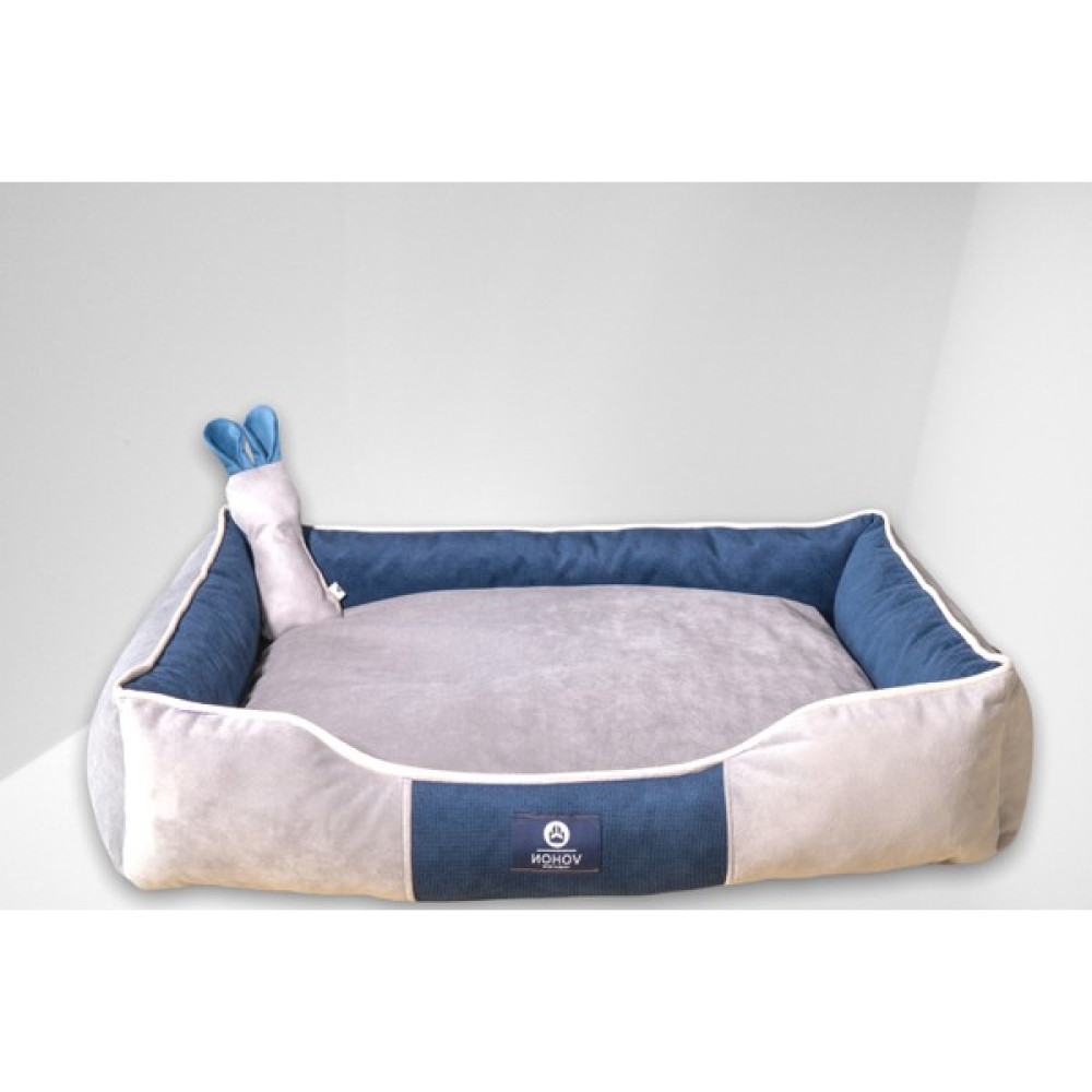 Nohov Premium Soft Seri Yıkanabilir Kedi ve Köpek Yatağı 90 x 100 cm Xxlarge - Gri Gövde / Mavi Kapak - 2XL Evcil Hayvan Ürünleri Fiyatı