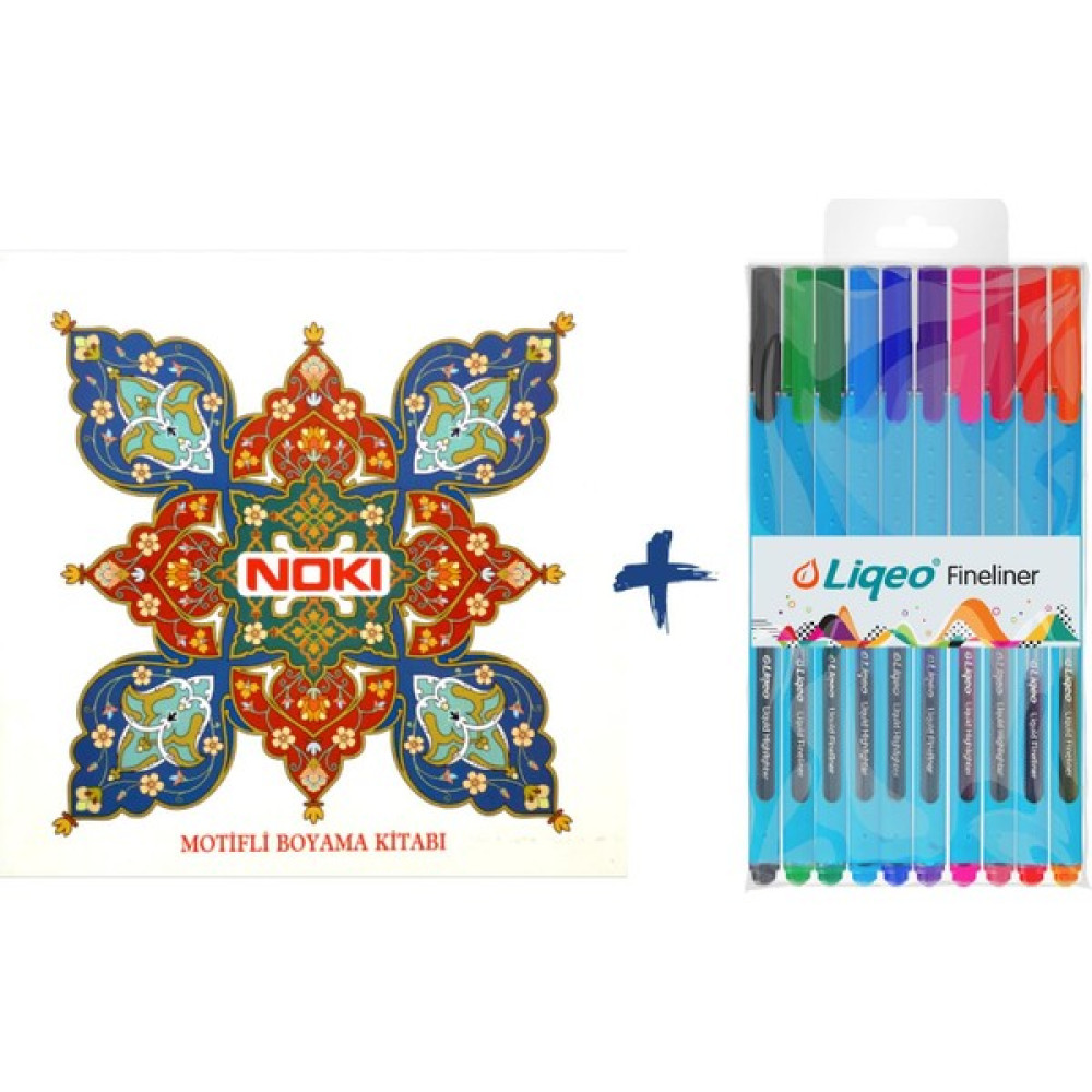 Noki Motifli Boyama Kitabı ve 10 Lu Liqeo Fineliner Mandala Seti - Renkli Keçe Uçlu Kalem Fiyatı