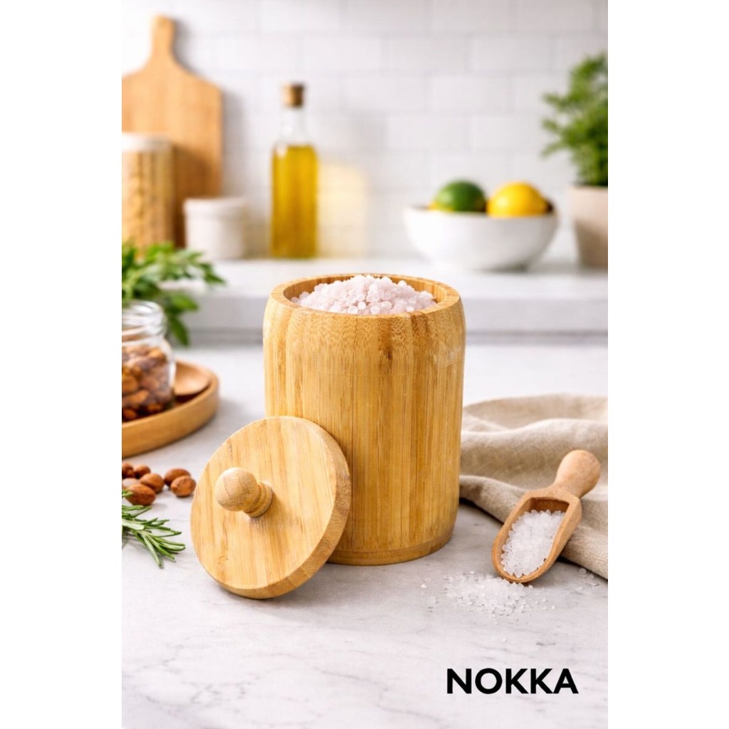 Nokka Bambu Kapaklı Kavanoz, Baharatlık Orta Boy 15X10 cm Tuz, Şeker, Baharat Fiyatı