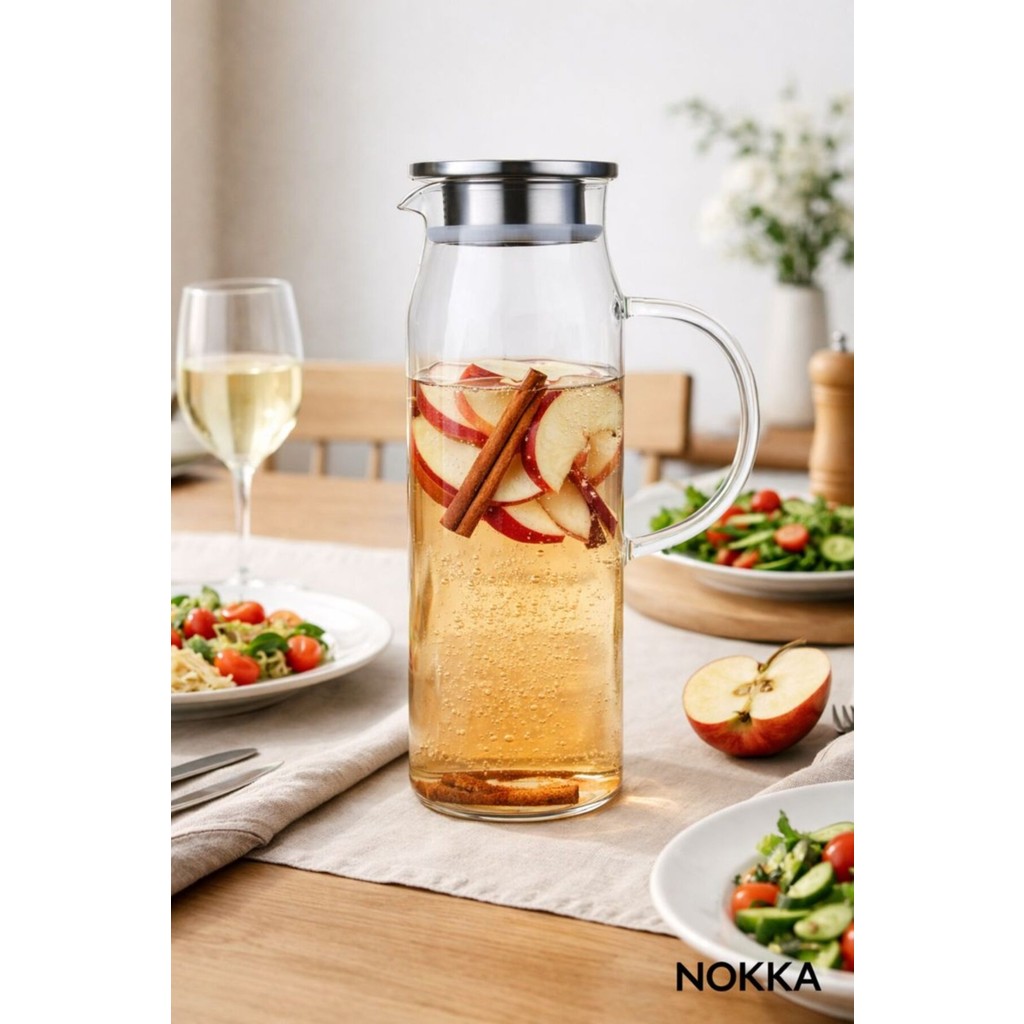 Nokka Vakumlu Çelik Kapaklı Sürahi Isıya Dayanıklı Borosilikat Cam Sürahi 1500 ml - Şeffaf - 1,5 lt Diğer Fiyatı