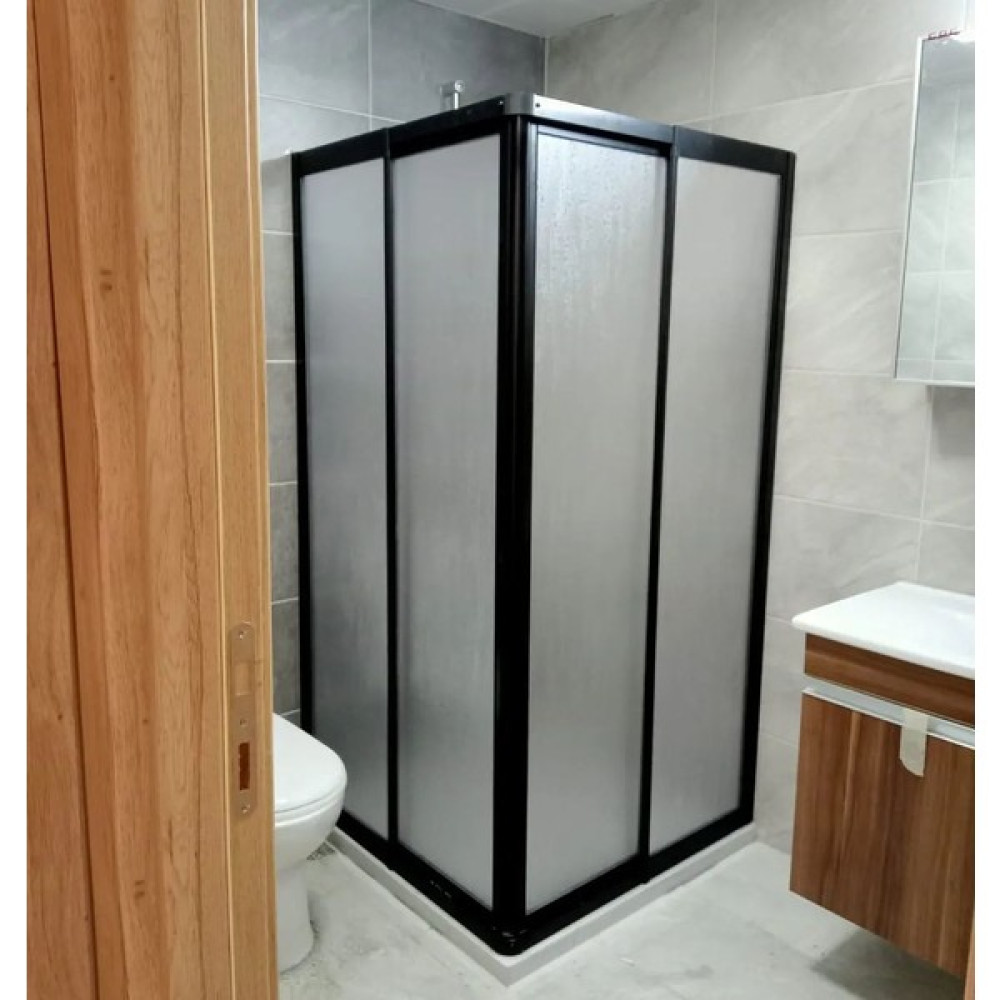 Nokta Duşakabin 90X90 cm Kare Teknesiz Duşakabin Siyah Profil Plastik Camlı Duşakabin Fiyatı