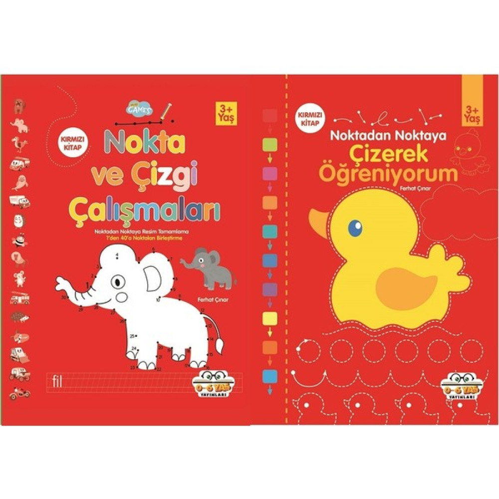 Noktadan Noktaya Çizerek Öğreniyorum & Nokta ve Çizgi Çalışmaları 3+Yaş (Kırmızı) -2 Kitap Okul Öncesi Eğitici & Öğretici Kitaplar Fiyatı