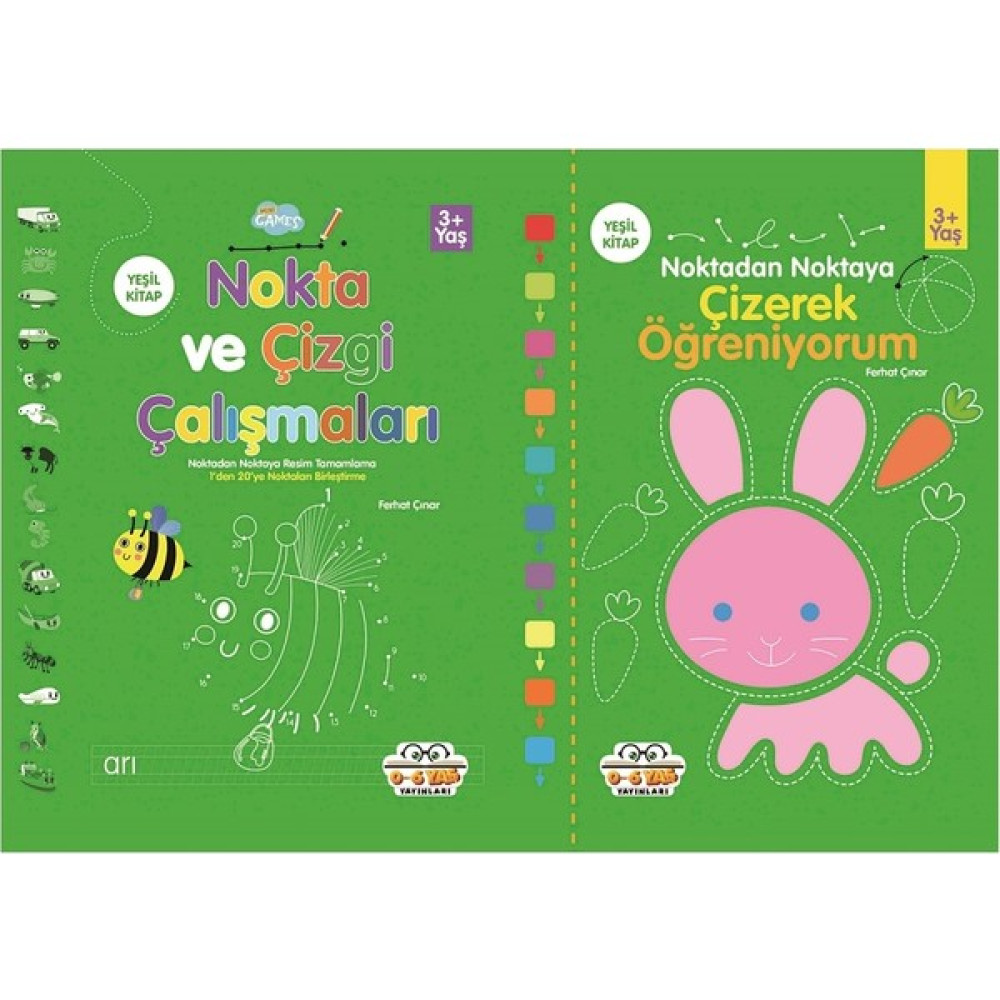 Noktadan Noktaya Çizerek Öğreniyorum & Nokta ve Çizgi Çalışmaları 3+Yaş (Yeşil) -2 Kitap Okul Öncesi Eğitici & Öğretici Kitaplar Fiyatı