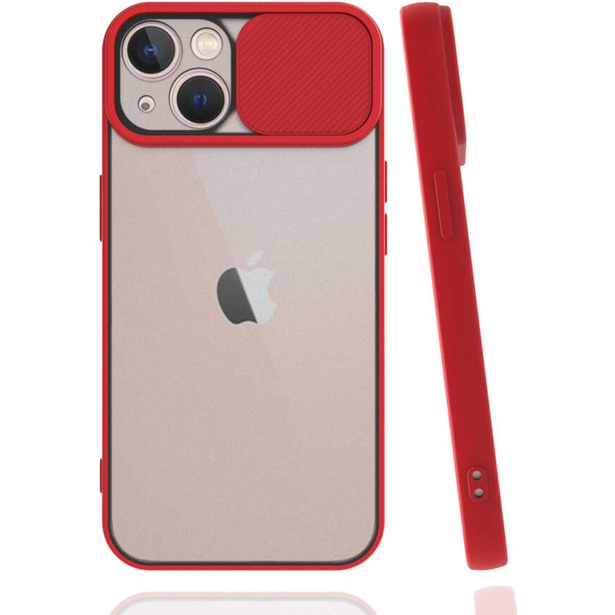 noktaks - Apple iPhone 13 Mini - Kılıf Slayt Sürgülü Arkası Buzlu Lensi Kapak - Kırmızı - T19522 Diğer Fiyatı