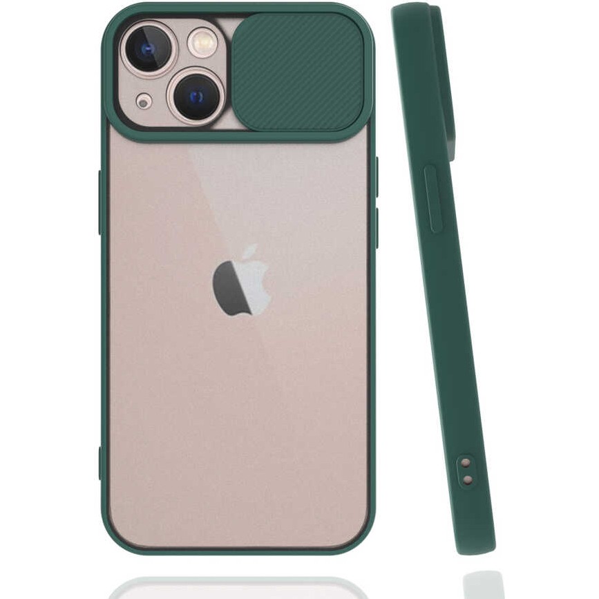 noktaks - Apple iPhone 13 Mini - Kılıf Slayt Sürgülü Arkası Buzlu Lensi Kapak - Koyu Yeşil - T19522 Diğer Fiyatı