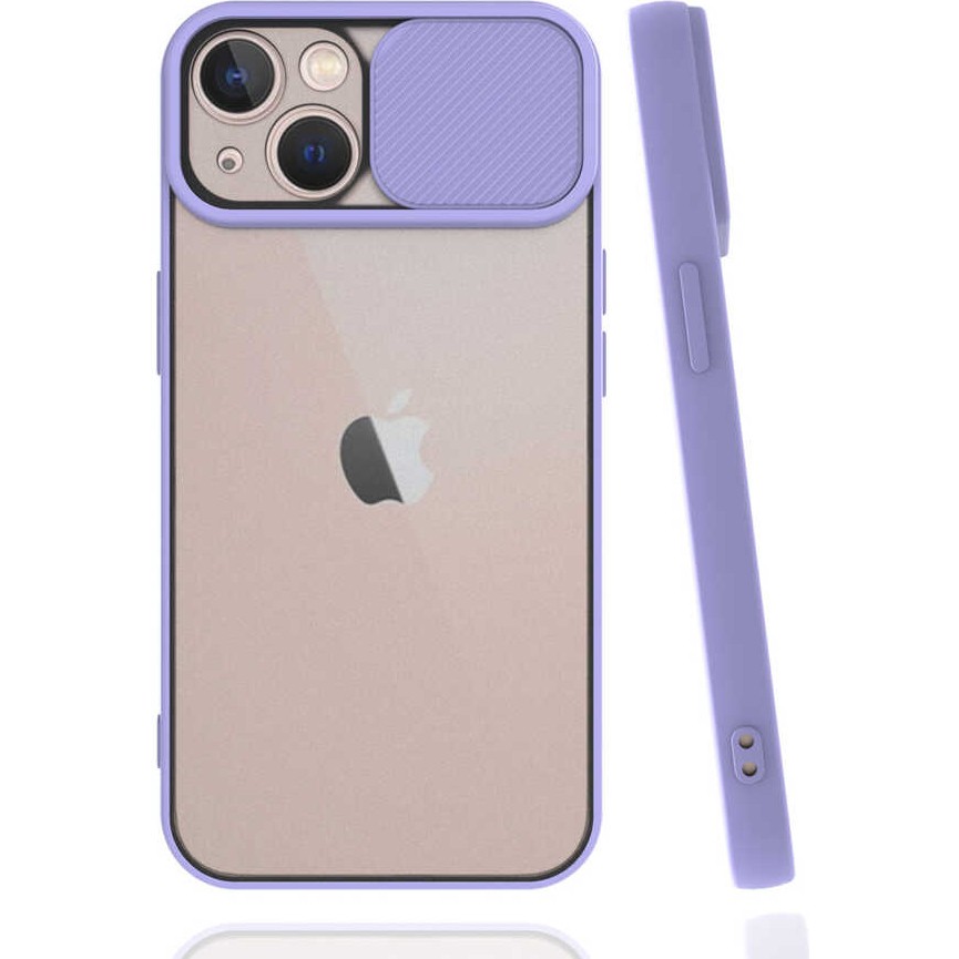 noktaks - Apple iPhone 13 Mini - Kılıf Slayt Sürgülü Arkası Buzlu Lensi Kapak - Lila - T19522 Diğer Fiyatı