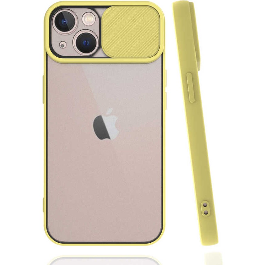 noktaks - Apple iPhone 13 Mini - Kılıf Slayt Sürgülü Arkası Buzlu Lensi Kapak - Sarı - T19522 Diğer Fiyatı