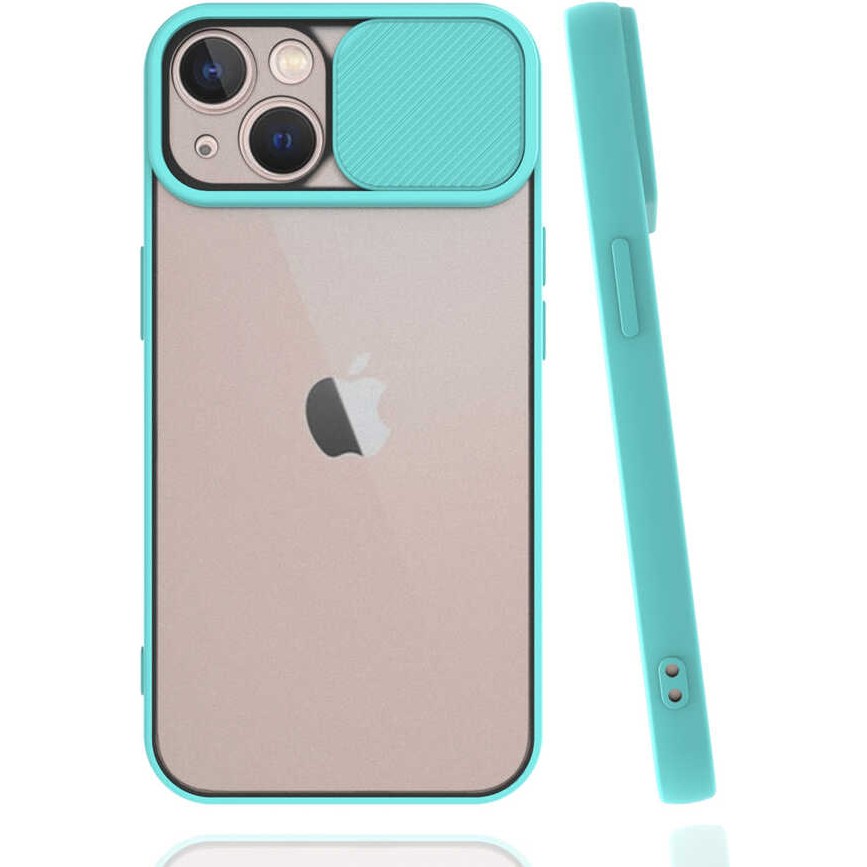 noktaks - Apple iPhone 13 Mini - Kılıf Slayt Sürgülü Arkası Buzlu Lensi Kapak - Turkuaz - T19522 Diğer Fiyatı