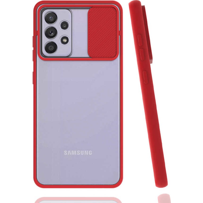 noktaks - Samsung Galaxy A52 - Kılıf Slayt Sürgülü Arkası Buzlu Lensi Kapak - Kırmızı - T16919 Cep Telefonu Kılıfı Fiyatı