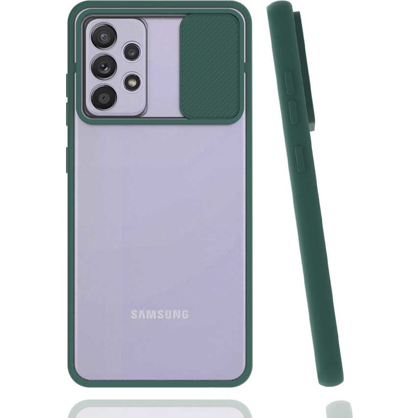 noktaks - Samsung Galaxy A52 - Kılıf Slayt Sürgülü Arkası Buzlu Lensi Kapak - Koyu Yeşil - T16919 Cep Telefonu Kılıfı Fiyatı