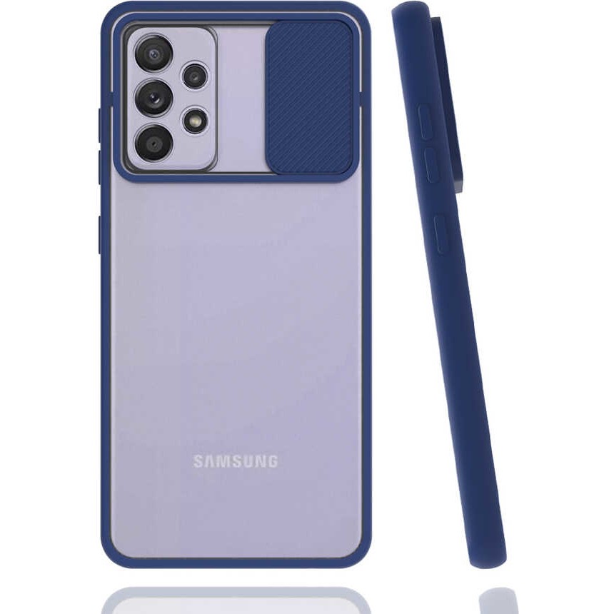 noktaks - Samsung Galaxy A52 - Kılıf Slayt Sürgülü Arkası Buzlu Lensi Kapak - Lacivert - T16919 Cep Telefonu Kılıfı Fiyatı