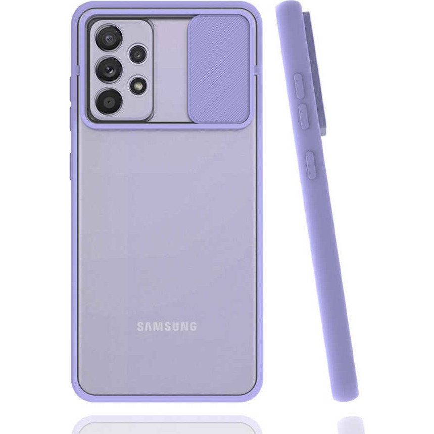 noktaks - Samsung Galaxy A52 - Kılıf Slayt Sürgülü Arkası Buzlu Lensi Kapak - Lila - T16919 Cep Telefonu Kılıfı Fiyatı