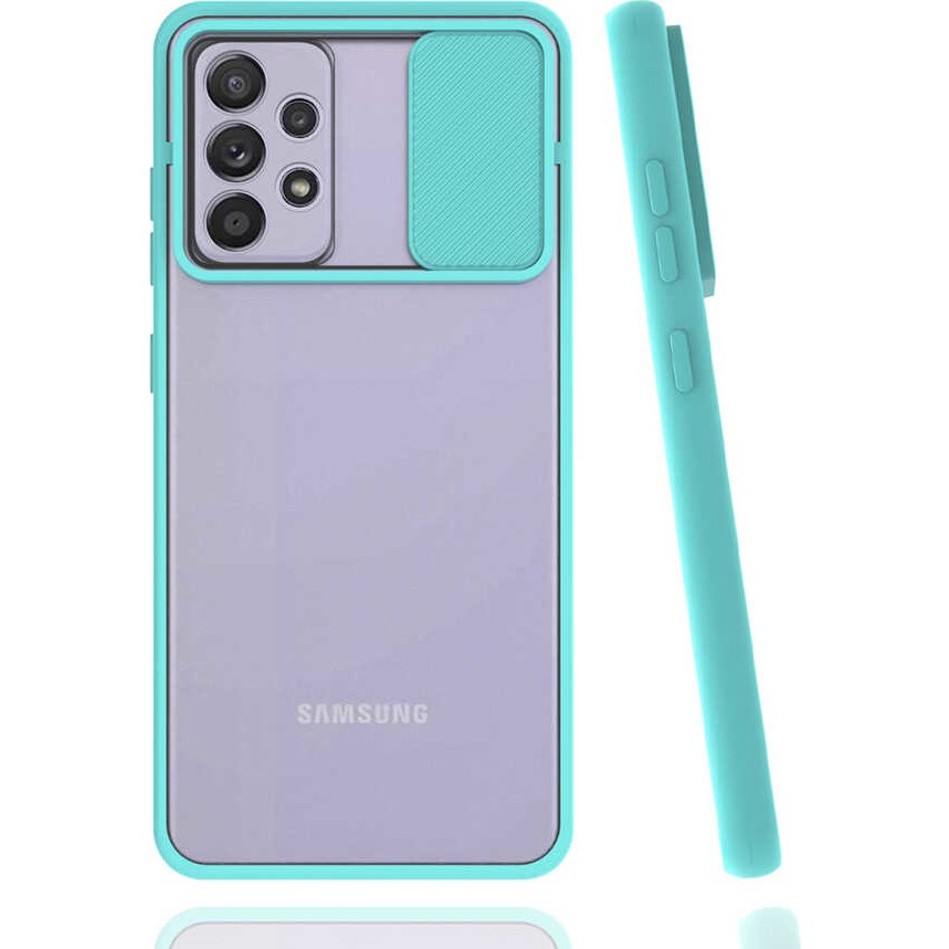noktaks - Samsung Galaxy A52 - Kılıf Slayt Sürgülü Arkası Buzlu Lensi Kapak - Turkuaz - T16919 Cep Telefonu Kılıfı Fiyatı