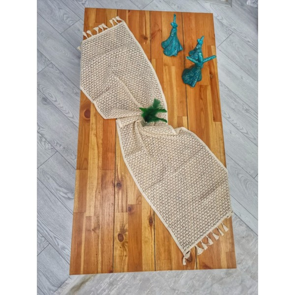 Nona Mino Dantel Örgü Pamuklu Runner 150 x 35 cm - 35 x 150 cm - Açık Krem Masa Örtüsü Fiyatı