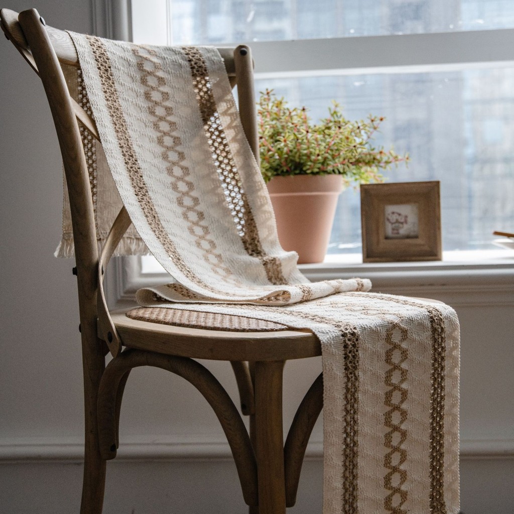 Nona Mino Organik Pamuk Dantel Runner Kilimli Desen 150X35 - 35 x 150 cm - Kahve Kilim Fiyatı