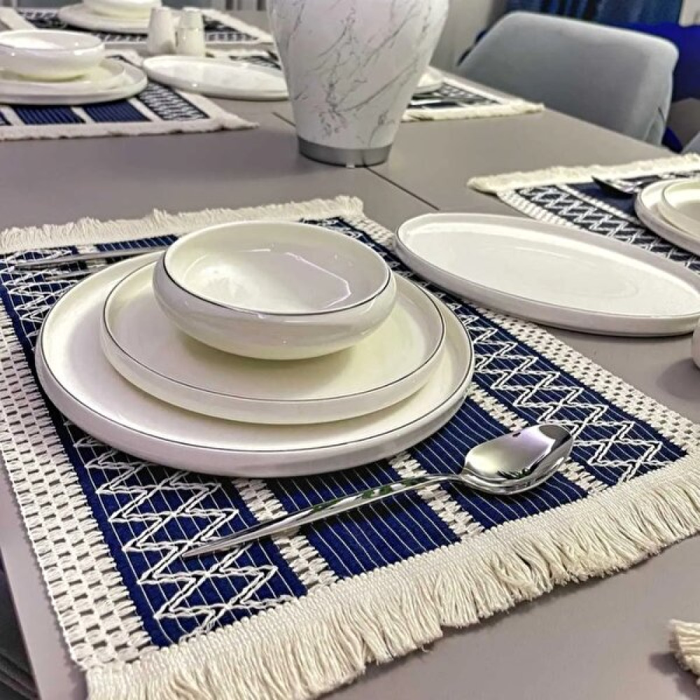 Nona Mino Pamuklu Şal Motif Dantel Örgü Amerikan Servis Seti Supla 35X45 6 Adet - 35 x 50 cm - Lacivert Masa Örtüsü Fiyatı