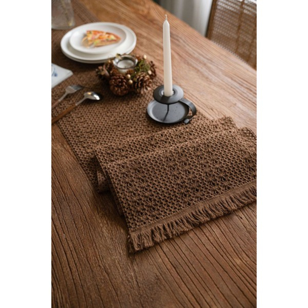Nona Mino Pamuklu Şal Motif Dantel Örgü Runner 35X150 - 35 x 150 cm - Kahverengi Masa Örtüsü Fiyatı