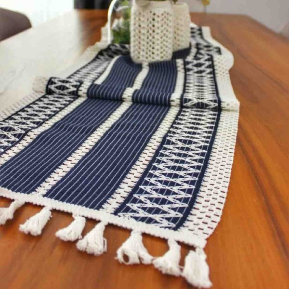 Nona Mino Pamuklu Şal Motif Dantel Örgü Runner 35X150 - 35 x 150 cm - Lacivert Masa Örtüsü Fiyatı