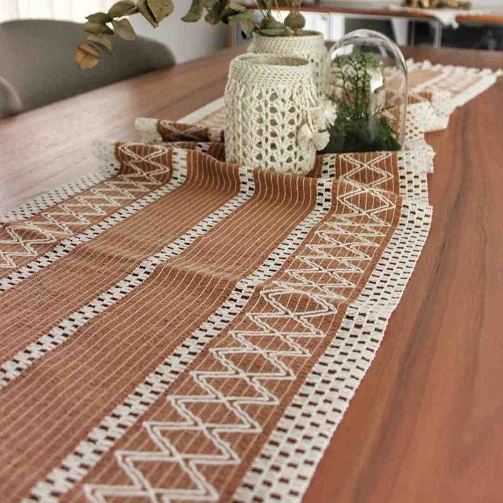 Nona Mino Pamuklu Şal Motif Dantel Örgü Runner 35X150 - 35 x 150 cm - Sütlü Kahve Runner Fiyatı