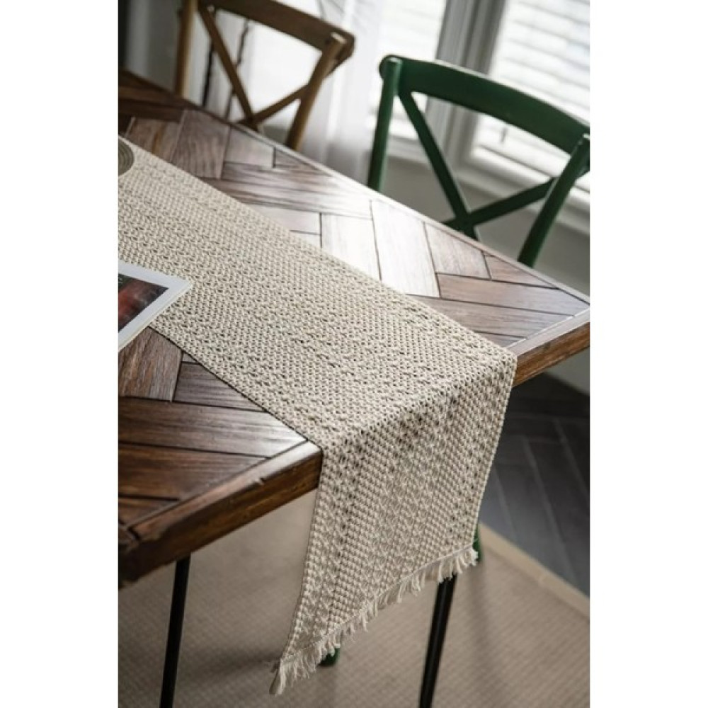 NonaMino Organik Pamuk Dantel Runner Kelebek Desen 150X35 - Krem - 35 x 150 cm Masa Örtüsü Fiyatı