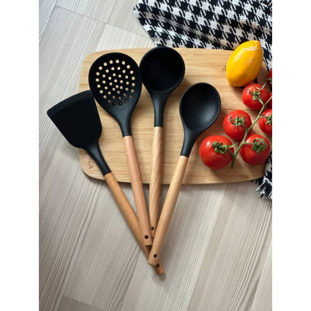 Nonni Home Art Silikon Bambu Saplı 4 Parça Mutfak Servis Seti (Kepçe-Kaşık-Kevgir-Spatula) Mutfak Gereçleri Fiyatı