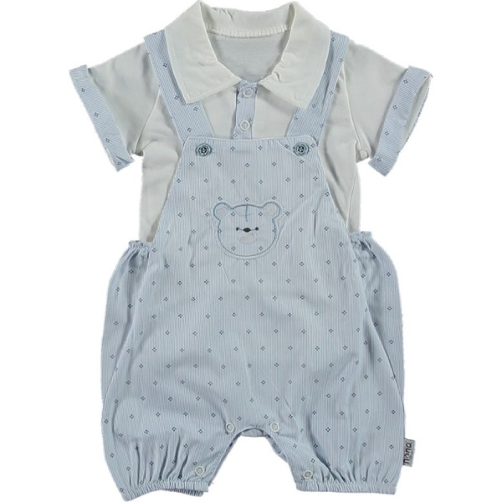 Nono Baby Babysal Ayıcık Desenli Alttan Çıtçıtlı Salopet Tulum & Yakalı T-Shirt 2 Li Bahçıvan Bebek Takımı 3-6-9 Ay Bebek Giysi Takım Fiyatı