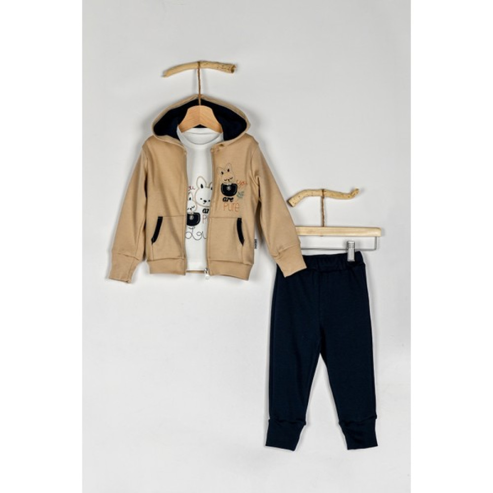 Nono Baby Kapşonlu Erkek - Kız Bebek 3'lü Eşofman Takımı Unisex 3-6 / 6-9 / 9-12 Ay Bebek Giysi Takım Fiyatı