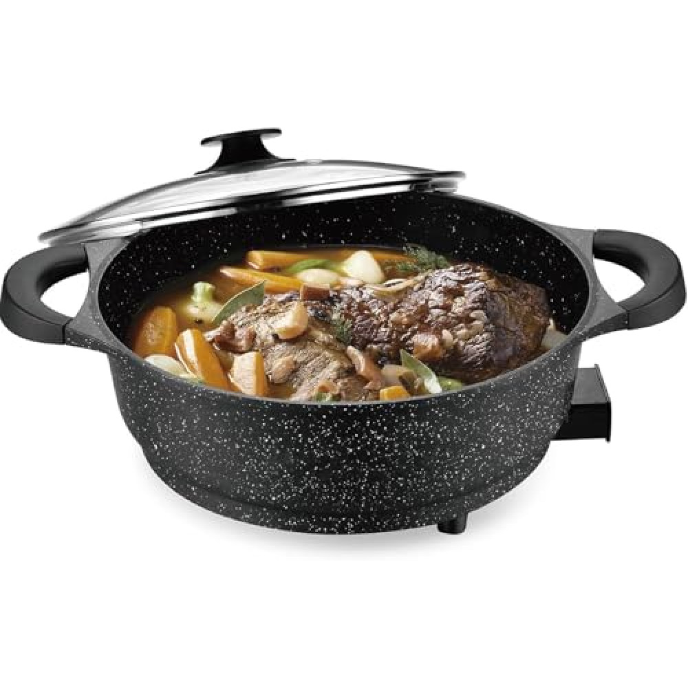 Nonstick Electric Wok, 13" Family Skillet & Fry Pan, 7 QT Multi-Cooker for Stews, Adjustable Temperature, Tempered Glass Lid, 1500W Versatile Cooker for Roast, Sear, Slow Cook