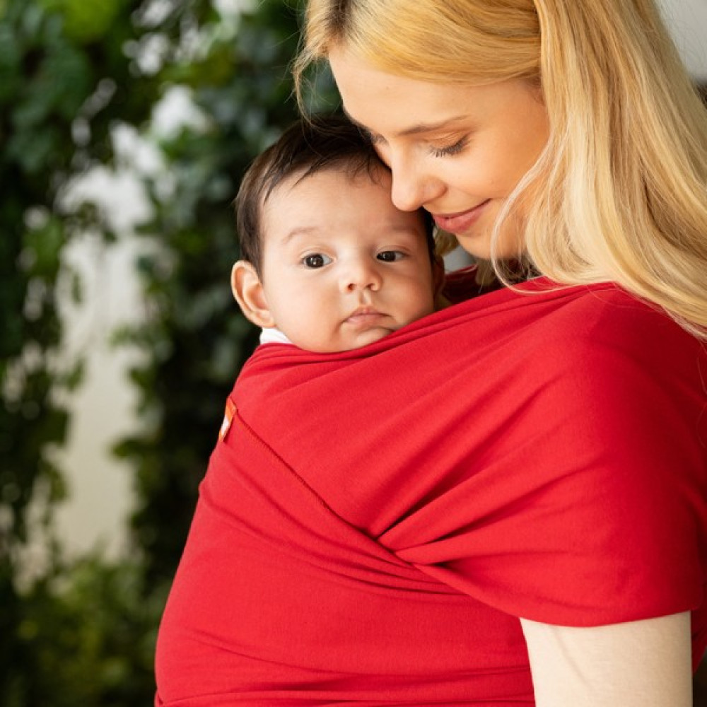 Noone Wrap Sling - Pamuklu Esnek Bebek Taşıma Şalı - Yenidoğan Bebeklerin Ihtiyacı Olan Ten Teması ve M Pozisyonu - Kırmızı Bebek Arabası ve Pusetler Fiyatı