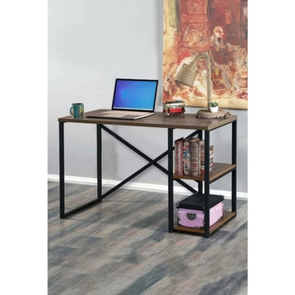 Noowa 2 Raflı Metal Çalışma ve Bilgisayar Masası Ceviz 50X120 cm - Y: 73 cm D: 50 cm G: 120 cm Çalışma Masası Fiyatı