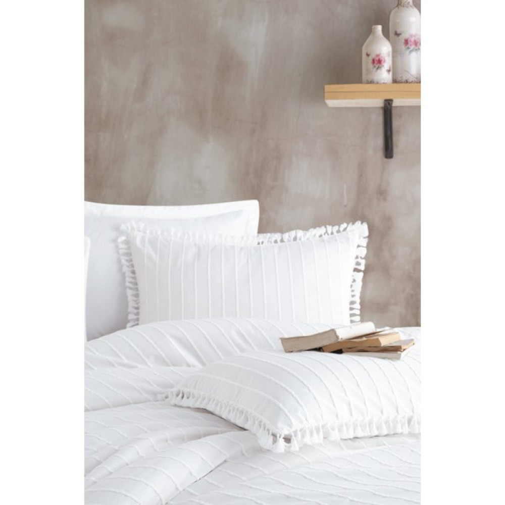 Nordqueen Ranforce %100 Pamuk Çift Kişilik Püsküllü Nevresim Seti Estina V6 Beyaz - 200 x 220 cm Nevresim Takımı Fiyatı