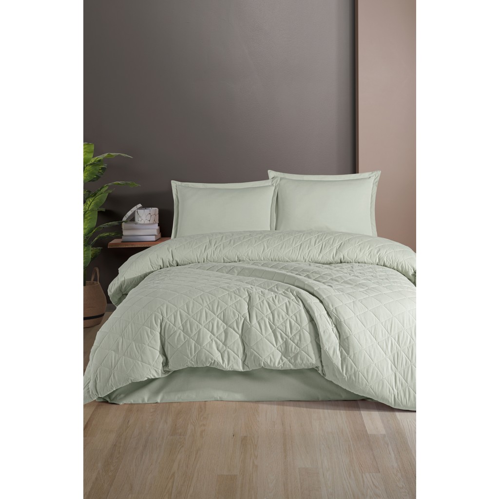 nordqueen Ranforce Pamuk Tek Kişilik Dört Mevsim Kapitoneli Nevresim Takımı Etta - Adaçayı - 180 x 230 cm Nevresim Takımı Fiyatı