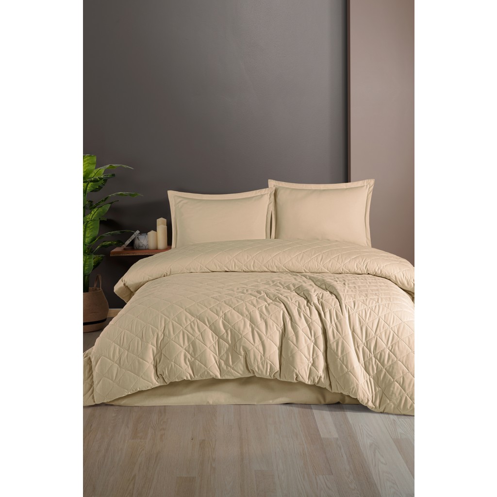 nordqueen Ranforce Pamuk Tek Kişilik Dört Mevsim Kapitoneli Nevresim Takımı Etta - Bej - 180 x 230 cm Nevresim Takımı Fiyatı