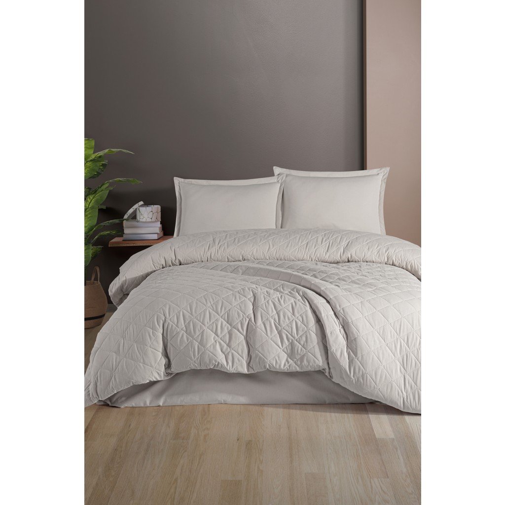 nordqueen Ranforce Pamuk Tek Kişilik Dört Mevsim Kapitoneli Nevresim Takımı Etta - Gri - 180 x 230 cm Nevresim Takımı Fiyatı
