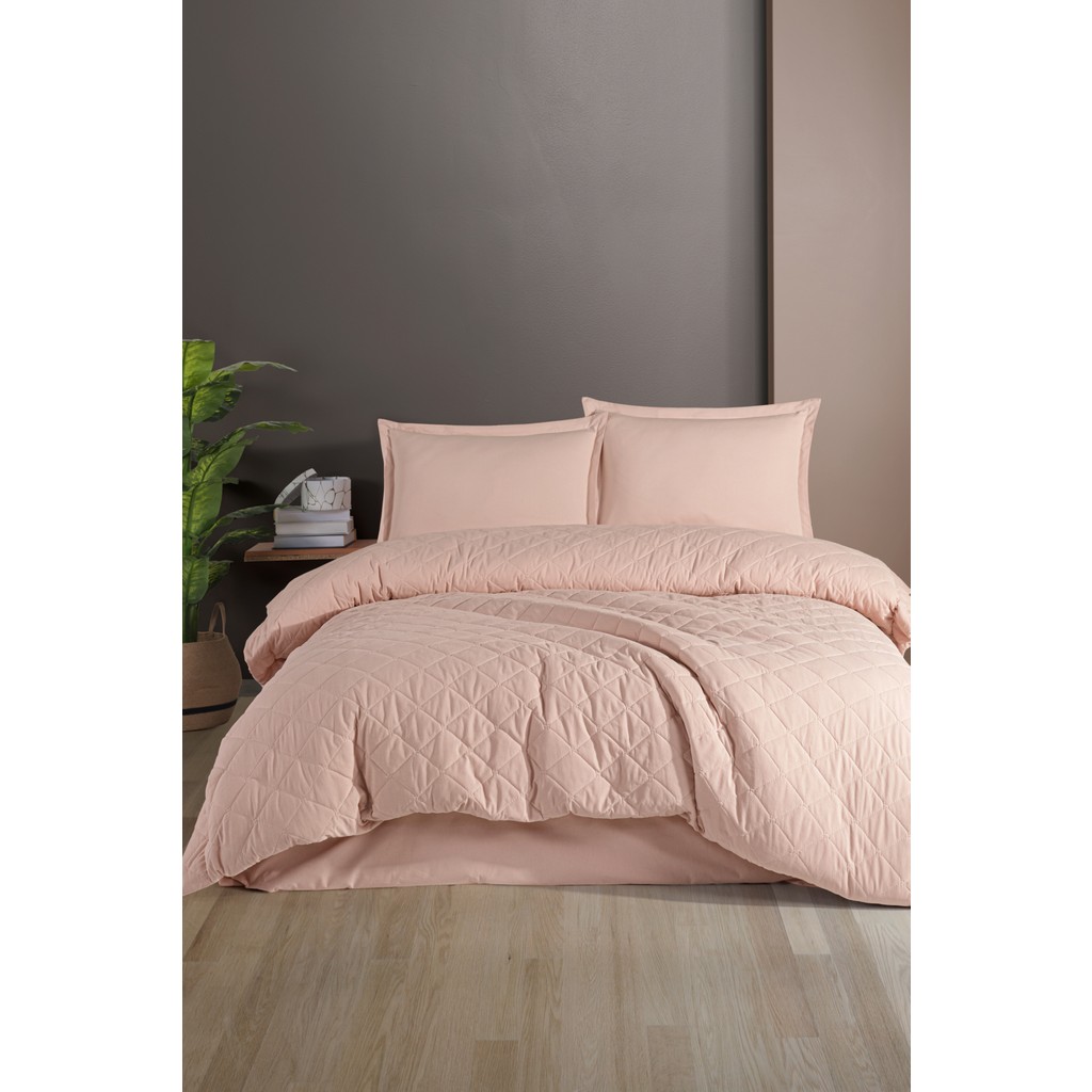 nordqueen Ranforce Pamuk Tek Kişilik Dört Mevsim Kapitoneli Nevresim Takımı Etta - Pudra - 180 x 230 cm Nevresim Takımı Fiyatı
