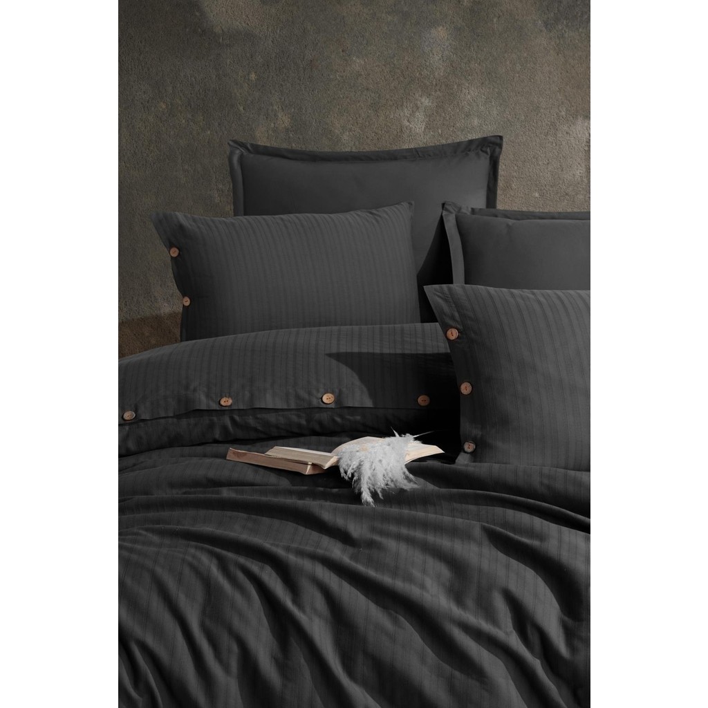 Nordqueen Ranforce Pamuk Tek Kişilik Düğmeli Nevresim Seti Arsida V4 Antrasit - Füme - 160 x 220 cm Nevresim Takımı Fiyatı