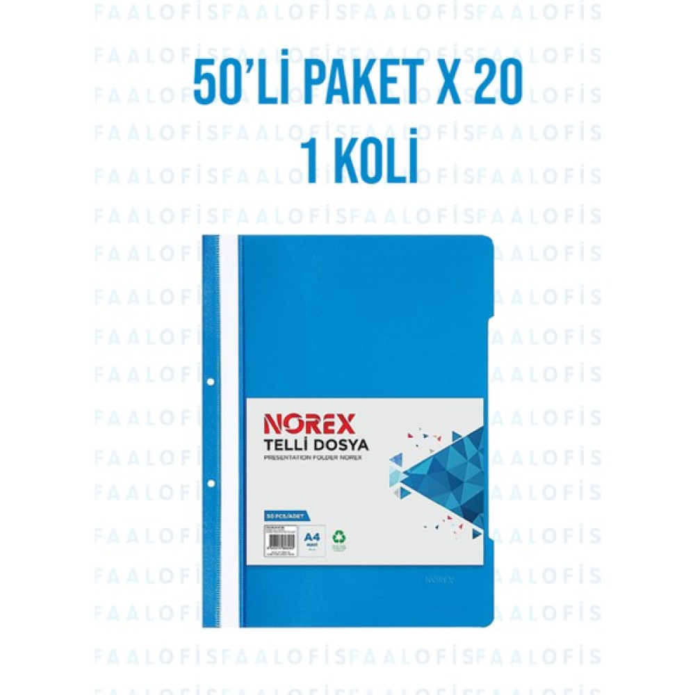 Norex Telli Dosya 1 Koli 50'li Paket 1000 Adet Mavi Renk Dosya Fiyatı