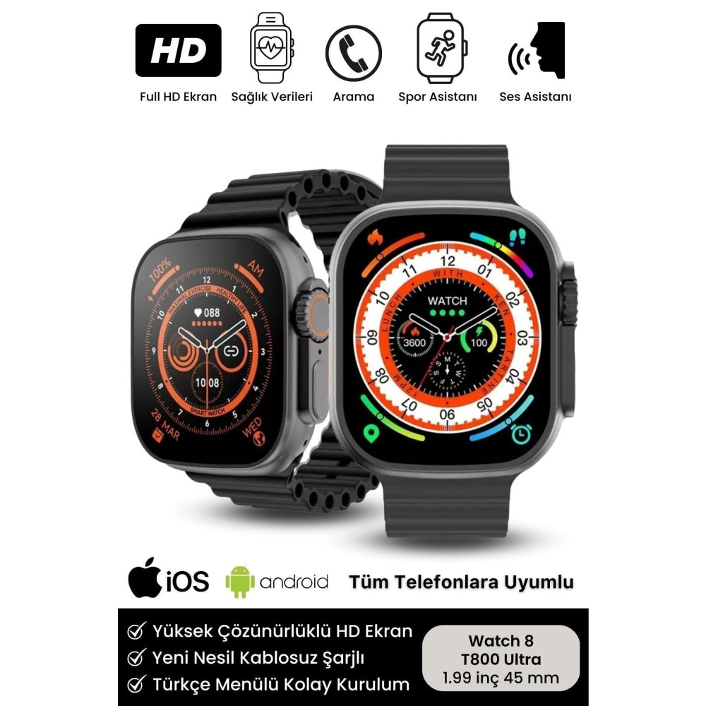 Noriyen Watch 8 Ultra Series Ios Android Uyumlu T 800 Serisi Spor ve Sağlık Sensörlü T800 Ultra Akıllı Saat Akıllı Saat Fiyatı