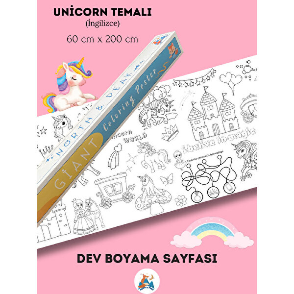 North And Peak Unicorn ve Prenses Temalı- Dev Boyama Kağıdı- Boyama Rulosu - Büyük Boy 2 Metre Uzunluk Resim Defteri Fiyatı