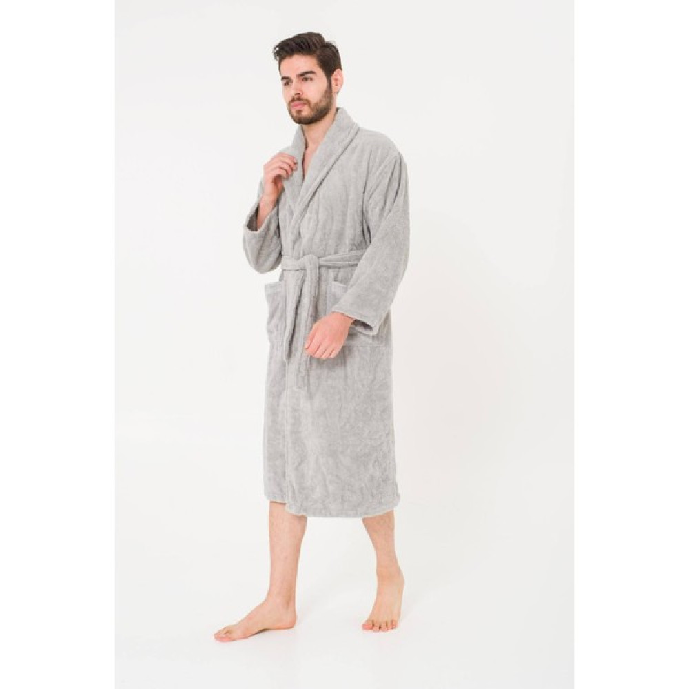 North Online Battal Boy Düz ve Pamuklu Şal Yaka Erkek Bornoz - 3XL - Gri Bornoz Fiyatı